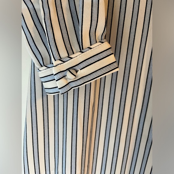 BLUE AND WHITE STRIPED SUMMER LONG SLEEVE TRUE WRAP DRESS MEDIUM - Picture 6 of 6